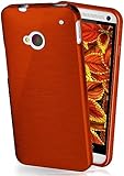 moex Stylische Brushed Aluminium-Optik & starker Grip | Ultra dünne Silikonhülle passend für HTC One M7 in Wein-Rot