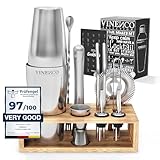 Cocktail Shaker Set Boston mit Ständer & Rezeptbuch: Premium Edelstahl Bar Cocktailset Cocktailshaker Messbecher Strohhalme Barlöffel Stößel | Barkeeper Barset Cocktail-Zubehör Geschenk Frauen Männer