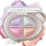 BelleFlair 4 Farben Glitzer Lidschatten Palette, Holografische Multichrome Liedschatten mit Schimmer Finish, Irisierender Puder als Face Highlighter, Sparkly Metallic Eyeshadow für Fairy Makeup