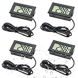 Digitales LCD-Thermometer, 4 Stück, Heizkörper-Auswuchtthermometer mit externer wasserdichter Sonde für Kühlschrank, Gefrierschrank, Kühlschrank, Aquarium, Wassertemperatur, Thermodetektor-Monitor