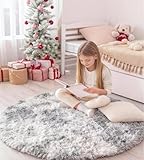 VOFUSHON Teppich Rund 100 cm Hellgrau Waschbar Rutschfester Hochflor Runder Teppich Kinderzimmer Weich Flauschig Rug