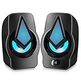PC Lautsprecher, USB Computer Lautsprecher 10W 2.0 Stereo Lautsprecheranlage mit Bunter LED-Beleuchtung für PC Computer Desktop Notebook Smartphone