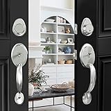 Natsukage Haustürgriff-Set, Satin-Nickel, Doppeltürschloss-Set, Doppeltürgriff-Sets mit Schnuller, mit Einzylinder-Riegel und Türknauf, wendbar für Rechts- und Linkshändertüren