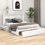 FEZTOY Schrankbett Bett, vielseitiges Bett mit Schubladen, Verwandelbare Plattformbetten, Schlafzimmer, Jugenzimmer, Modern Design, Weiß, 140 x 200cm