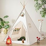 Tiny Land Tipi Zelt für Kinder mit Lichtern & Lagerfeuer Spielzeug & Tragetasche, Waschbar Kinderzelt für Drinnen, Tipi Zelt Kinderzimmer, Spielzelt für Mädchen & Jungen,Spielzeug für 3~5 Jahre