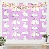 Loussiesd Nettes Lama Wandteppich 148x200cm Cartoon Lama Alpaka Wandtuch Nettes Tier Thema Wandkunst Südamerikanische Tiere Drucken Tapisserie für Schlafzimmer Wohnzimmer Dorm Decor Lila