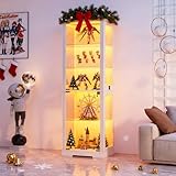 Gurexl 180 cm Glasvitrine mit LED Beleuchtung und Intelligente Sensorik,Eckvitrine mit Abschließbare Glastüren,5 Ebenen Vitrinenschrank mit Verstellbare Einlegeböden Für Curio,Schlafzimmer,Weiß