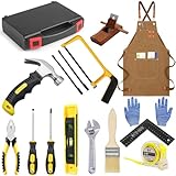 QeeHeng Kinder Werkzeug Set, Kinderwerkzeug mit Echte Handwerkzeuge, Anfänger Lernen Bauwerkzeug Spielzeug Hammer mit Werkzeugkoffer für Zuhause DIY Bau und Holzbearbeitung, Geschenk für Junge Mädchen
