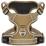 HEELE Hundegeschirr, Hundegeschirr Grosse Hunde Anti Zug Geschirr Hunde Brustgeschirr mit Griff Reflektierende Weich Gepolstert Atmungsaktiv, Braun, L
