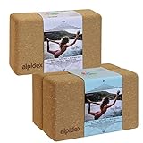 ALPIDEX Yogablock 1 Stück oder 2er Set ökologisch und nachhaltig Naturkork aus Portugal Korkblock Yoga Pilates Fitness - 2 Stück