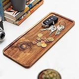 QSIDE Dekotablett Akazie-30x12x1,1cm- Holztablett Deko länglich - Serviertablett Holz - Holzbrett Deko - Holztablett Deko - Holztablett Rechteckig - Dekotablett Holz länglich - Serviertablett Klein