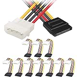 HAAMNING7 Molex auf SATA HDD Stromkabel, 4-poliges LP4 Stecker auf 15-poliges SATA Buchse SSD Festplatte Adapter Kabel 25cm, 10 Stück IDE zu SATA Kabel