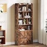 YITAHOME 4-stöckiges Bücherregal mit Türen und Schrank, freistehendes Bücherregal mit offenen Fächern für Zuhause, Büro, Wohnzimmer und Schlafzimmer, rustikales Braun, 60 x 30 x 159 cm