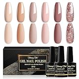 Shining She UV Nagellack Nude, 6 Farben Nude Rosa Braun Beige Glitzer UV Nagellack Set, Soak-Off UV Gel Nagellack Nudetöne Shellac Set für Starter Nail Art Salon DIY Home, 8ML