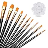 Pinselset Acrylfarben 10 Stück - funvce Acryl Pinsel mit Palette,Nylon Künstlerpinsel Set Malen für Körperbemalung,Aquarell,Ölgemälde,Gouache-Malerei,Anfänger, Kinde und Gemälde Liebhaber