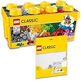 Lego Classic Bausteine Box Mittelgroß + Weiße Platte: Aufbewahrungsboxen & Platten Bundle, Steinebox mit Bauplatte für Kinder ab 4 Jahre - Starterset Kombi
