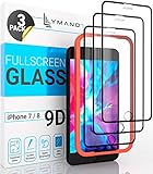 [3 Stück] LYMANO Panzer-Folie Glas Full Screen für iPhone 7 iPhone 8 Display-Schutzfolie Schutzglas Glass Protector [Anti Kratzer] [Blasenfrei] [Komplett Abdeckung] (4,7 Zoll) Schwarz (Black)