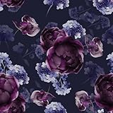 CRE8TIVE Dunkelblau Tapete Blumen Pfingstrose Selbstklebende Folie für Möbel Vintage 30.5 x 300cm Lila Blumen Möbelfolie Schlafzimmer Tapete Badezimmer Wasserfest Küche Wand Klebefolie für Schrank