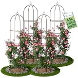 TTL Garden Obelisk Rankhilfe XL 195x40cm braun 4er Set - Rosen Rankgitter Metall rostfrei für Kletterpflanzen Rosen Clematis - pulverbeschichteter Stahl 195 cm hoch 40cm Ø Rankturm Tomaten Gurken