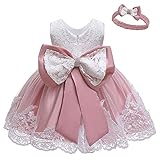 Cichic Baby Mädchen Kleid Taufkleid Spitze Prinzessin Kleid Tutu Kleid Mädchen Festlich Hochzeit Geburtstag Partykleid Blumenmädchenkleid Festzug Babybekleidung (6-12 Monate, Rosa Kleid)