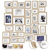 bomoe 30tlg Bilderrahmen Set Verschiedene Größen 10x 10x15cm, 15x 13x18cm, 5X 20x30cm – Bilderrahmen Holz Set Fotowand Fotorahmen Bilderrahmen Collage Eiche inkl. Passepartout & Aufsteller – Emotion