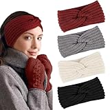 PROPOG Stirnband Damen Winter, 4 Stück Strick Stirnband Winter Ohrenwärmer Damen Verdicken Stirnbänder Mädchen Sehr Warm Elastische Gestrickte Haarband Headwrap Kopfband Warme Wintergeschenke