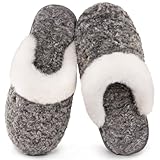 HomeTop Damen Mule Hausschuhe Alpakakunststoff Warme Weiche Gemütliche Innen Außen Pantoffeln mit flauschigem Kragen Grau, 40-41 EU