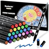Shuttle Art Textilstifte Waschmaschinenfest, 30 Farben Textilmarker Set mit Doppelspitzen, Stoffmalstifte Waschfest, ungiftig und säurefrei, für T-Shirts, Beutel, Sportschuhen, Jeans geeignet