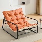 HomeMiYN Sessel Wohnzimmer Loungesessel Gartenliege mit Wendekissen Garten Liegestuhl Balkon möbel aus Stahl gepolsterter Stuhl für 2 Personen Gartensessel Outdoor Balkon Terrasse (Orange+Beige)