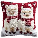VwrxnchCoatx Knüpfteppich Zum Selber Knüpf-Sets Mit Kissen Knüpfen-Set 43X43Cm Kissenbezug-Set Für Erwachsene Und Kinder Latch Hook Kit Heimaccessoire（Bausätze Alpaka Weihnachten）