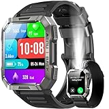 Smartwatch Herren Militär(Anrufe tätigen/empfangen), 2,01'' Fitnessuhr mit Taschenlampe,100 Sportmodi/100 Tage Batterie/Kompass/Herzfrequenz/SpO2/Schlafmonitor/2 Bänder,Fitness Tracker für iOS Android