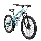 BIKESTAR Kinder Fahrrad Aluminium Fully Mountainbike 21 Gang Shimano, Scheibenbremse ab 9-14 Jahre | 24 Zoll Kinderrad Vollgefedert MTB | Blau