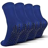 Raigoo Grip-Socken für Kinder (4–16 Jahre), Jugendliche, Jungen und Mädchen, gepolsterte Sportsocken, Krankenhaus-Socken, 4 Paar, Marineblau, 8-11 Years