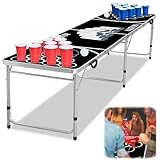 YUENFONG Beer Pong Tisch Set Klappbarer Tisch aus MDF inkl.5 Bälle, 100 Becher(50 Rot & 50 Blau), Bierpong Tisch Höhenverstellbar, für Trinkspiele, Party, Hochzeit, Schwarz