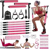 ALongSong Fitnessbänder Pilates Bar Set mit 6 Widerstandsbänder 20/30/40lbs Abbildung 8 Schaumstoffrolle, Resistance Bands Verstellbare und Abnehmbare, Pilates-Stange, Griffe, Türanker