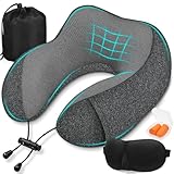 SOMLAW Nackenkissen Flugzeug - Reisekissen 100% Memory Foam - Tragbares Flugkissen - mit 3D-Schlafmaske und Ohrstöpsel - Ideal für Flugzeugstuhl, Auto, Zuhause, Büro, Schlafkissen