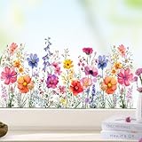 BETESSIN Fensterbilder Frühling Deko - 3 Bögen Blumen Fensterbilder mit Blüten Motiv - Statisch Haftende Fensteraufkleber Selbstklebend - Blumig Fensterdeko für Frühling, Sommer