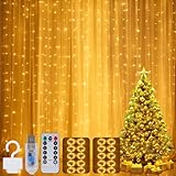 Jixviqi 【2 Stück】 lichtervorhang Innen 3x3m, 300 LED Lichterketten Vorhang mit Fernbedienung, 10 Haken, LED Vorhang USB für Weihnachts Deko Fenster Wand Zimmer Party Gardine Balkon