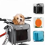 Hundekorb Fahrrad Vorne, Erweiterbarer Faltbarer Hundefahrradkorb Vorne mit 4-Offenen Türen, 4-Mesh-Fenster, Haustier-Reisetasche, Hunderucksack für Kleine und Mittelgroße Katzen und Hunde