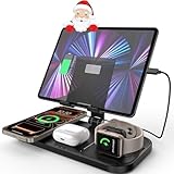 kabelloses Ladegerät für Apple, 4 in 1 Drahtlose Ladestation für iPhone 17/16/15/14/13/12, Ladestation für Apple Watch 10/9/8/7/6/SE, Ladegerät für AirPods 4/Pro, iPad, 2 Ladekabel Enthalten (Schwarz)