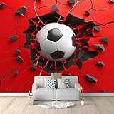 Fototapete Selbstklebend Fußball 3D Effekt Foto Tapete Rot 300x210 cm Seidenstoff Wandtapete Wohnzimmer Schlafzimmer Bildtapete für Wand Deko B-0082