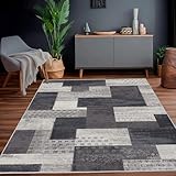 Calinline Moderne Geometrische Patchwork Indoor Wohnzimmer Teppich, Anthrazit 160x230 cm Große Teppiche Rockwood Sammlung Böden Dekor für Schlafzimmer, Grau Weich Kurzflor Waschbar Teppich Gegend