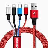 Amuvec Multi USB Kabel 3A, 4 in 1 Nylon Braided Universal Ladekabel mit 2*iP Typ C Micro Anschlüsse, für Phone, Samsung Galaxy S22 S21 S20 S10 S9 S8, Huawei, Xiaomi, Sony, PS4, Moto-1.2M