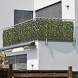 ELONEO maxVitalis Balkon Sichtschutz wetterfest 300x125cm in Blätteroptik, Balkonverkleidung inkl. 20 Kabelbindern, Sichtschutz Zaun, Sichtschutz Garten, Sichtschutz Terasse, grün