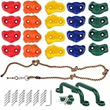 CIOXSOIO 20 Stück Klettergriffe Kinder Outdoor - Klettersteine | Kletterwand Griffe Für Spielturm, mit 2 Griffen und 270 cm Kletterseil, Rock Wall Climbing Holds für Spielplatz Spielset Zubehör Set