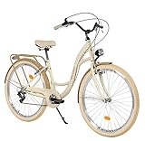 MILORD Damenfahrrad Citybike Komfort Retro Bike Hollandrad Vintage Fahrrad, 26, 28 Zoll, 7-Gang (Creme-Braun, 28 Zoll)