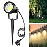 Letlit 7W 700LM Gartenbeleuchtung mit Strom Erdspieß, Superhell Große LED Gartenleuchte Warmweiß 3000K, IP65 Gartenstrahler Gartenlampen Außenlampe für Wand Außen Garten Terrasse Baum Wegen, 1 Stück