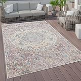 Paco Home Outdoor Teppich Kurzflor Garten Terrasse Wohnzimmer Vintage Pastell Orientalisches Muster Modern, Grösse:140x200 cm, Farbe:Pink