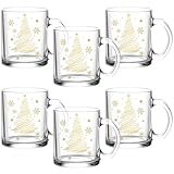 Maxcheck 6 x 340 ml Weihnachts-Kaffeetassen aus Glas, Weihnachtsgeschenke, transparent, Weingläser mit Griff, für Weihnachten, Partyzubehör, Dekorationen