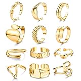 JeryWe 12PCS Offene Ringe Set für Damen Frauen Midi Verstellbare Fingerringe Gold Knöchel Ringe Set Niedliche Minimalistisch Klobig Stapelringe